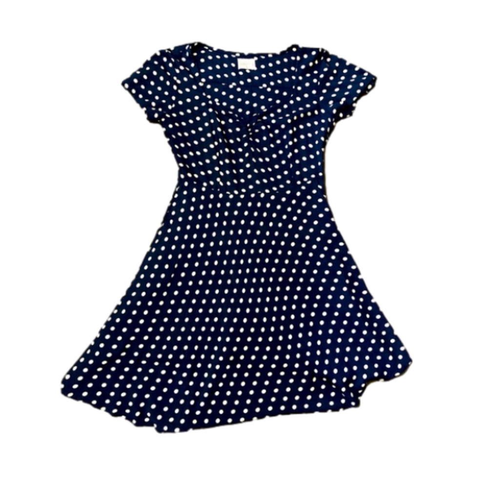 Navy Blue and White Polka Dotted Midi Dress